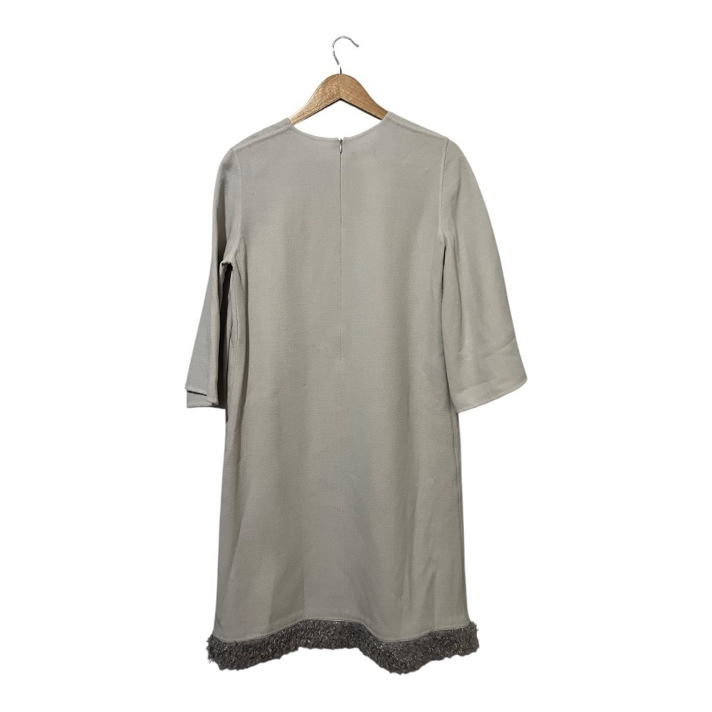 Les Copains Shift Dress Size 46 Virgin Wool Grey Modest 3/4 Bell Sleeves - Picture 2 of 6